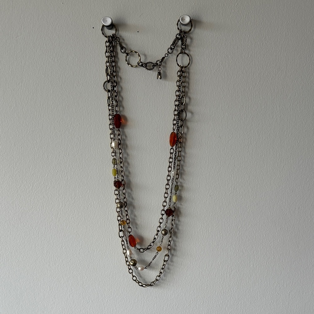 Lia Sophia Multi-Chain Necklace with Red and Gold Beads